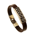 Retro Punk Armband aus dunkelbraunem Leder mit geprägter Bronze-Totenkopf-Metallplatte - Totenkopf Braun Leder Armband (GTD029)