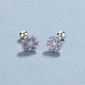 Pendientes de flores de plata 925 con circonitas púrpuras y cierre de rosca - Plata 925 / Plateado (Piedra Púrpura)