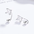 Orecchini a C in argento 925 con zirconi cubici a taglio quadrato con montatura a 4 griffe - Argento 925 / Oro Bianco / Paio (Quadrato)