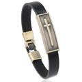 Minimalistisches schwarzes Leder-Armband mit Vintage-Kreuz für Damen und Herren - Schwarz