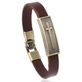 Minimalistisches braunes Leder-Armband mit Kreuz aus Bronzelegierung und Faltschließe - Dunkelbraun