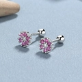 Pendientes de flores en plata 925 con circonitas rosas y cierre de rosca seguro - Plata 925 / Plateado (Piedra Rojo Rosa)