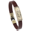 Retro brown leather bracelet for men with vintage maple leaf alloy charm on white background - Dark Brown