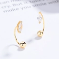 Elegant 925 silver U-shape earrings with marquise-cut zircon and a gold sphere drop - 925 Silver / Yellow Gold / Pair (Marquise)