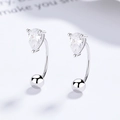 925 silver curved drop earrings with pear-cut zircon and polished metallic spheres - 925 Silver / White Gold / Pair (Waterdrop)