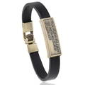 Vintage Lederarmband in Schwarz mit Bronze-Metallplatte und eingraviertem Spruch - Schwarz