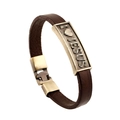 Vintage braunes Lederarmband mit bronzener Metallplatte und sicherem Verschluss - Dunkelbraun