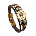 Pulsera de cuero trenzado de Acuario con colgante de metal vintage y cuentas de madera - Acuario