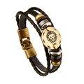 Multilayer Leo zodiac leather bracelet with vintage metal charms and braided cords - Leo