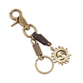 Llavero vintage de aleación de bronce con ribete de cuero y colgante de engranaje - Engranaje Solar Retro (K87)