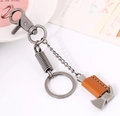 Llavero vintage de cuero para hombre con colgante de martillo y aro de bronce - Plata Antigua