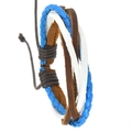 Multilayer braided leather bracelet with adjustable pull cord in blue and brown - Multilayer Braided Style (B01713)