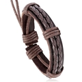 Handmade braided dark brown leather bracelet with adjustable multi-layer punk style design - Deep Coffee Woven Style