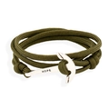 Olive green braided nautical rope bracelet with silver anchor clasp featuring HOPE engraving - Green