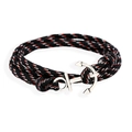 Multi-layer nautical rope bracelet with silver anchor clasp for men and women - Black