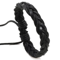 Minimalist handmade multi-layer black leather woven bracelet with adjustable cord closure - Black