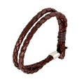 Pulsera retro de cuero trenzado marrón oscuro de doble capa con cierre de metal plateado - Marrón Oscuro