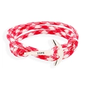 Red and white woven nautical anchor bracelet with silver metal Hope engraving - Red