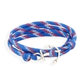 Nautical braided nylon bracelet with silver anchor clasp in red, white and blue colors - Blue