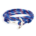 Blue nautical anchor bracelet with braided nylon cord and engraved silver metal buckle - Blue