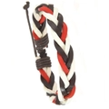 Pulsera de cuero trenzada a mano multicolor con cierre de cordón ajustable estilo minimal - Tejido Rojo Blanco Marrón (B01727)
