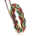 Pulsera de cuero trenzado estilo reggae jamaicano con cordones rojos, amarillos y verdes - Colorido