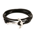 Bracciale multistrato in pelle nera nautica con chiusura ad ancora e incisione HOPE - Nero