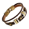 Bracelet multicouche en cuir vintage avec breloques pentagramme et fermoir à pression - Style Tressé Rétro Pentagramme (DK109)