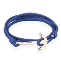 Bracciale da uomo in pelle intrecciata blu con ancora argentata e ciondolo Hope - Blu