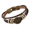 Geflochtenes Lederarmband im Retro-Stil mit brauner Kordel und Antik-Münzanhänger - Dunkelbrauner Vintage-Münzstil