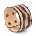 Bracciale punk da uomo in pelle larga con trama vintage a righe e fibbie in metallo - Marrone
