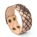 Vintage Lederarmband in Braun mit Rautenmuster und Bronze-Druckknöpfen im Punk-Stil - Vintage Braun Rautenmuster Stil (P01737)
