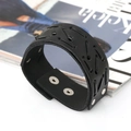 Bracciale largo multistrato in pelle retrò con cuciture intrecciate e bottoni a pressione - Nero