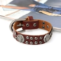 Punk style brown leather bracelet with silver rivets and bull head charms for men - Brown