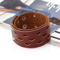 Vintage mehrlagiges braunes Lederarmband mit Rautenmuster und verstellbaren Druckknöpfen - Braun