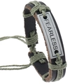 Retro-Lederarmband FEARLESS mit geflochtenem Hanfseil und verstellbarem Verschluss - Schwarz