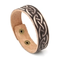 Braunes Lederarmband mit keltischem Muster und verstellbaren bronzenen Druckknöpfen - Keltischer Knoten Stil / Braun