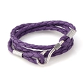 Lilafarbenes mehrlagiges geflochtenes Lederarmband mit silbernem Angelhaken-Verschluss - Lila