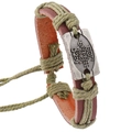 Handmade vintage braided leather bracelet with engraved Russian religious metal plate - Tan