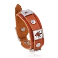 Retro Punk braunes Mehrschicht-Lederarmband mit Ahornblatt-Metallnieten und Bolzen - Hohles Ahornblatt Dekoriert Braun Stil (P01805)