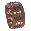 Bracciale largo da uomo in pelle stile punk retrò con borchie e dettagli intrecciati - Marrone