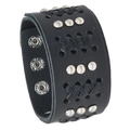Bracciale largo in pelle punk retrò da uomo con rivetti argentati e trama intrecciata - Nero