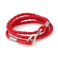 Rotes mehrlagiges geflochtenes PU-Lederarmband mit silbernem Hakenverschluss im Marine-Stil - Rot