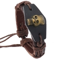 Handgefertigtes Lederarmband mit Bronze-Totenkopf und Punk-Vintage-Design - Braune Schnur