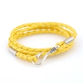 Mehrlagiges gelbes Lederarmband mit einem silbernen maritimen Angelhaken-Verschluss - Gelb