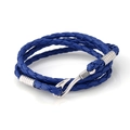 Marineblaues mehrlagiges geflochtenes Lederarmband mit silbernem Angelhaken-Verschluss - Blau