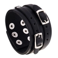 Bracciale da uomo in pelle nera stile punk con fibbia argentata e borchie metalliche - Nero