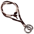 Vintage punk echt lederen ketting voor heren met gevlochten touw en metalen ringen - Gevlochten Stijl met Dubbele Ring (N0273) / Bruin Beige