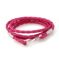 Multilayer braided PU leather bracelet in bright rose red with silver fish hook clasp - Plum Red