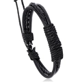 Retro mehrlagiges schwarzes geflochtenes Lederarmband für Damen und Herren, verstellbar - Schwarz